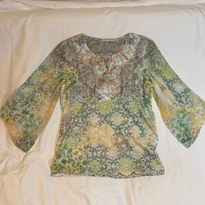 Floral Green and Yellow Women's Top